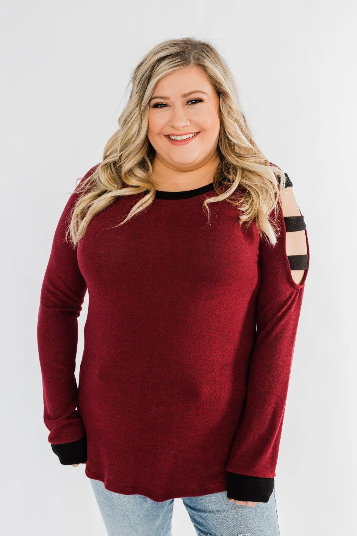 Chasing Dreams Cold Shoulder Top- Burgundy