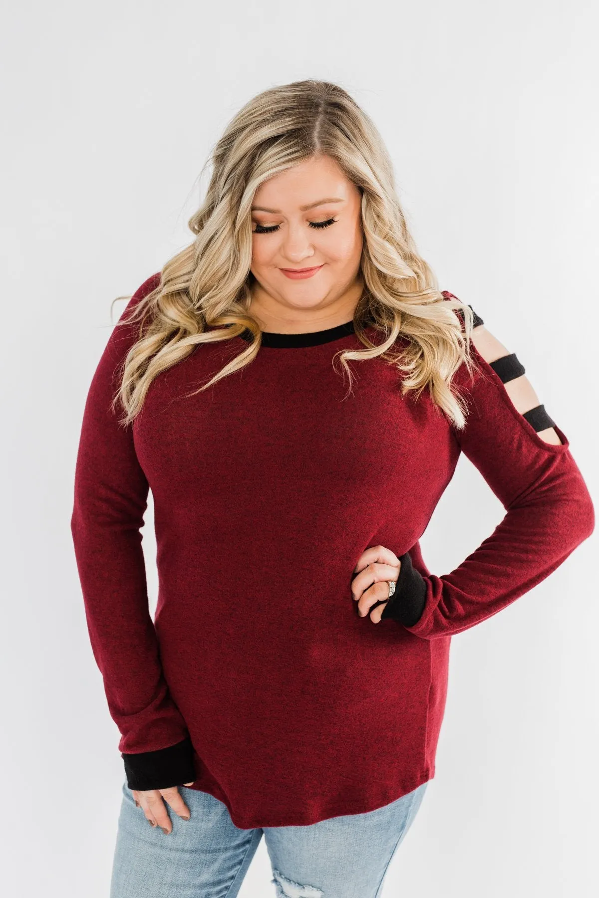 Chasing Dreams Cold Shoulder Top- Burgundy