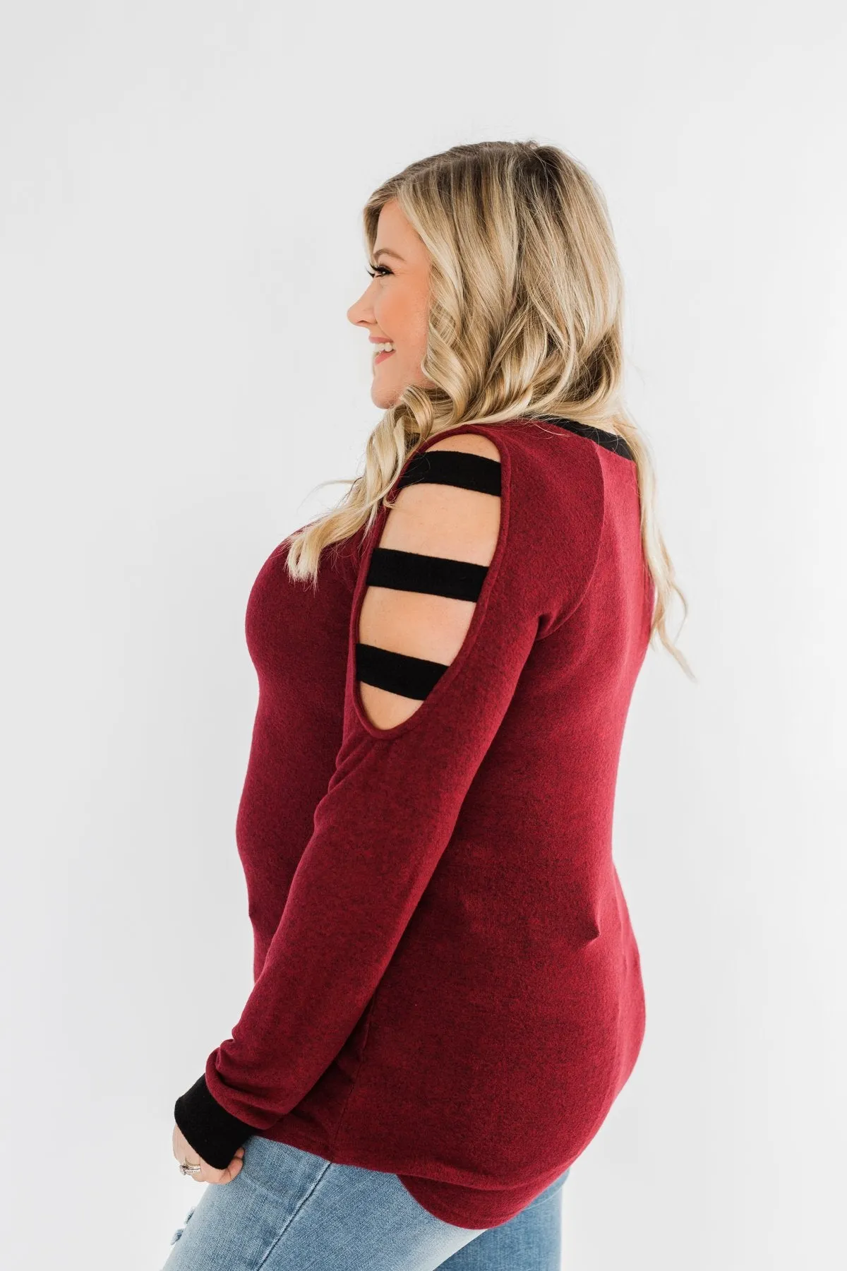 Chasing Dreams Cold Shoulder Top- Burgundy
