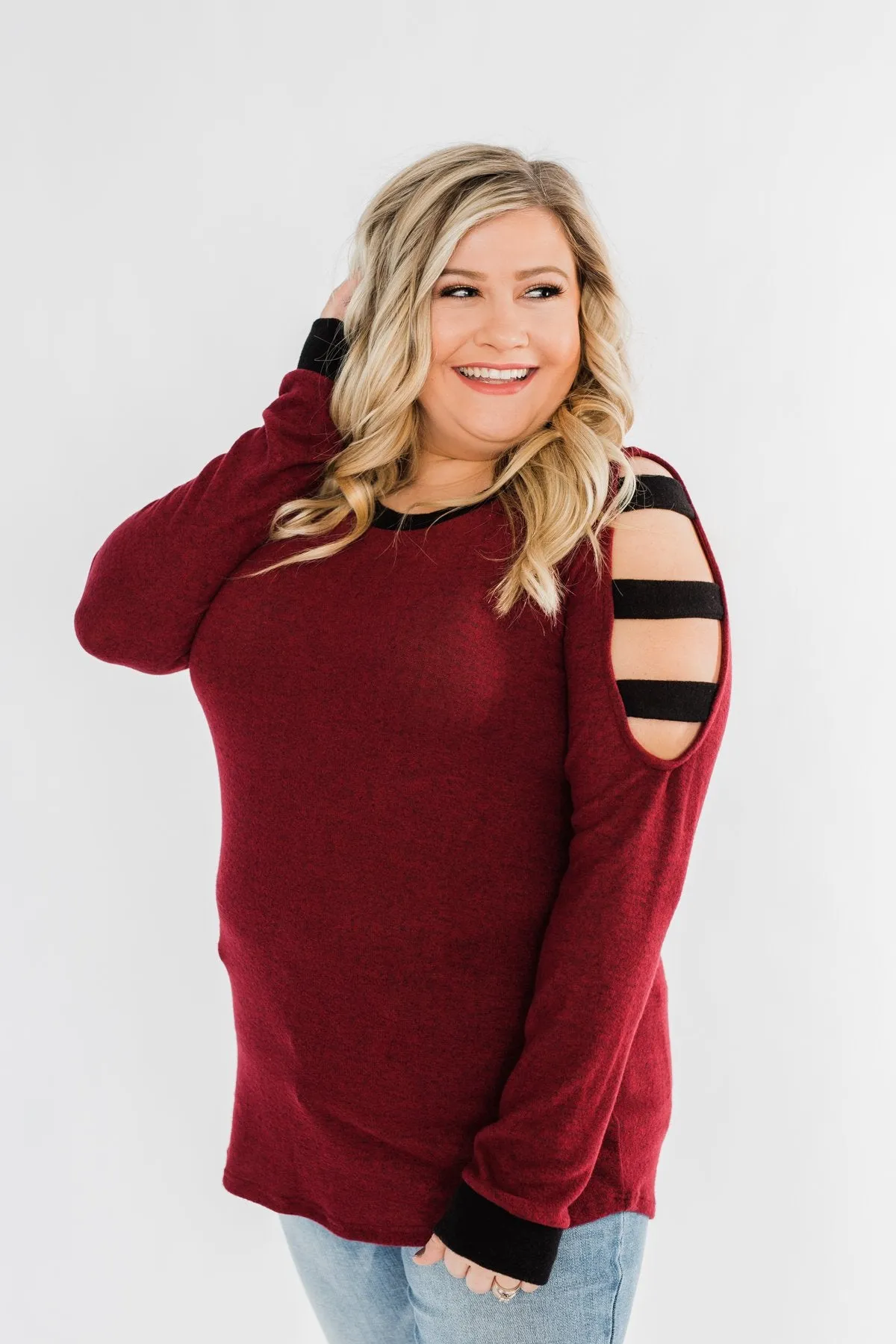 Chasing Dreams Cold Shoulder Top- Burgundy
