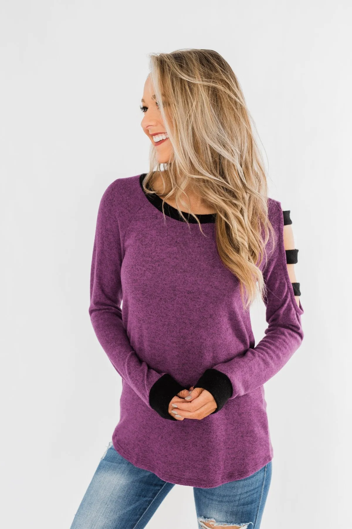 Chasing Dreams Cold Shoulder Top- Plum