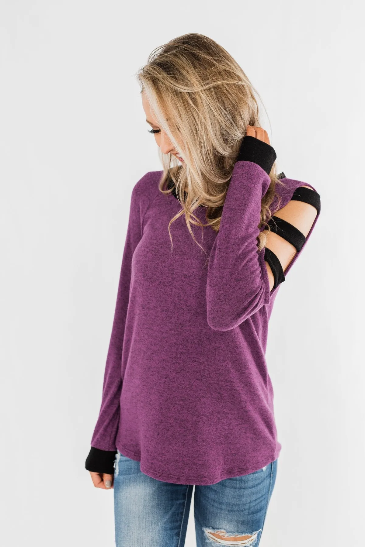 Chasing Dreams Cold Shoulder Top- Plum