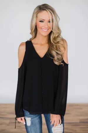Chasing Perfection Black Cold Shoulder Top