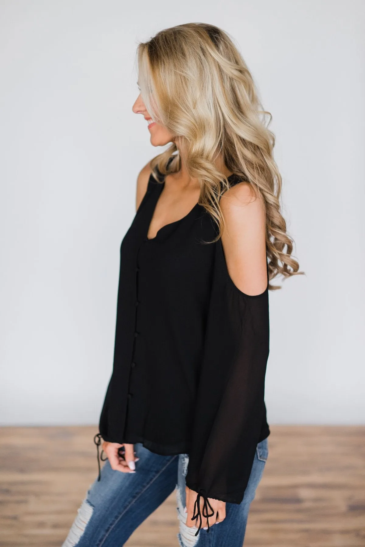 Chasing Perfection Black Cold Shoulder Top