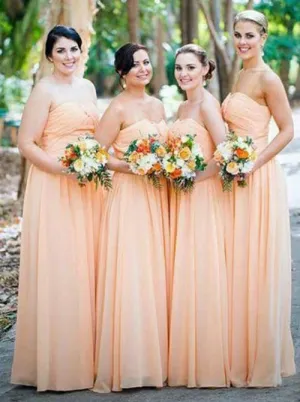 Cheap Sweetheart Peach Chiffon Long Bridesmaid Dresses Online,MBD122