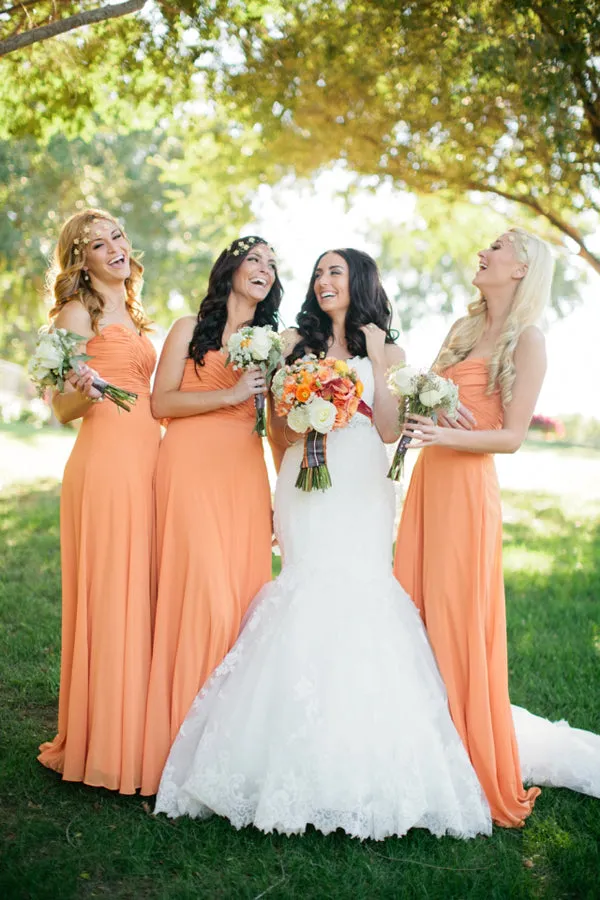 Cheap Sweetheart Peach Chiffon Long Bridesmaid Dresses Online,MBD122