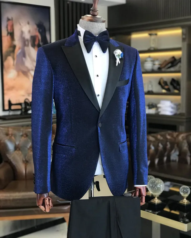 Chic Deep Blue Peaked Lapel Two Piece Prom Suits For Men One Button Wedding Suits