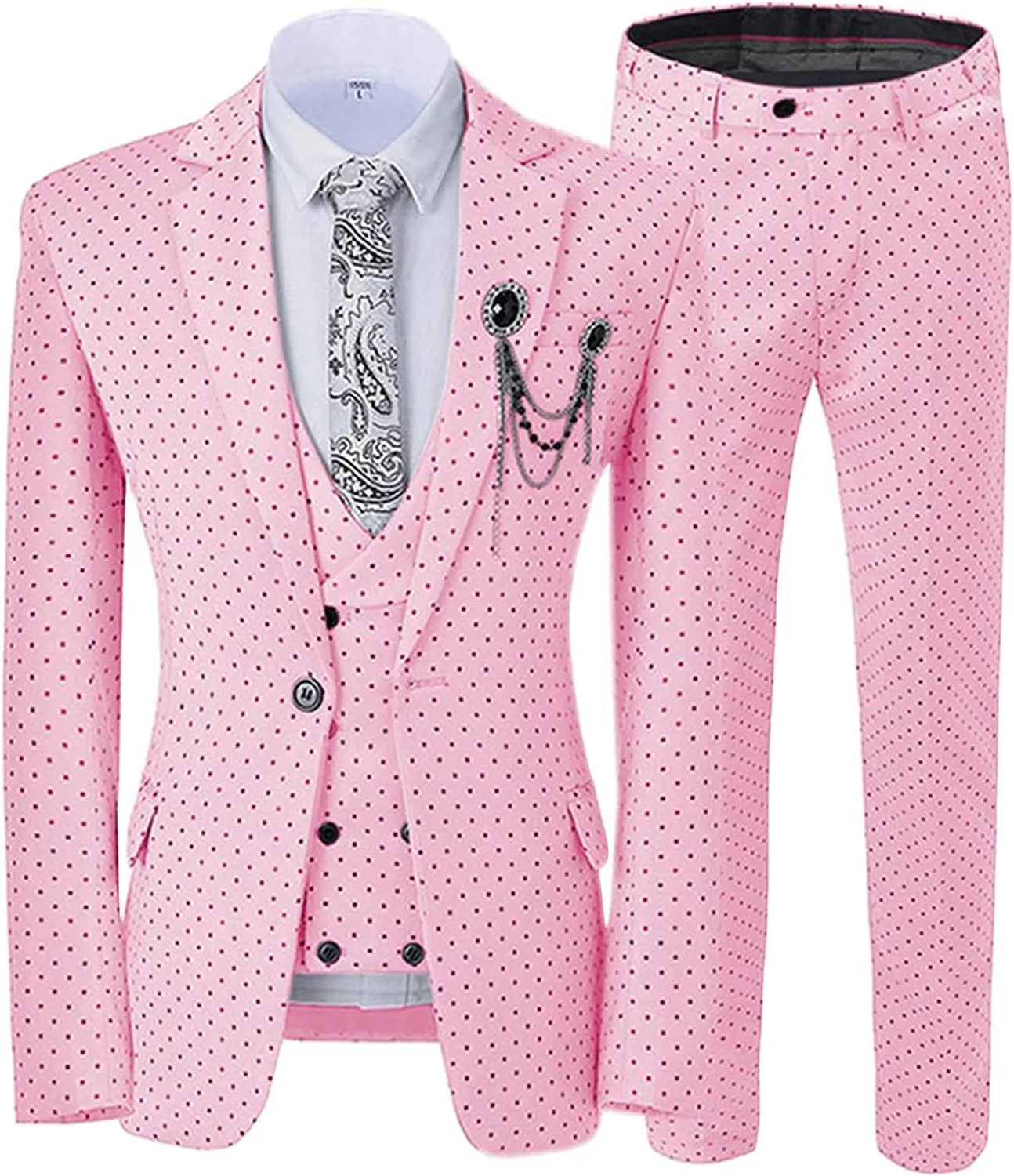Chic Pink Notched Lapel 3 Piece Prom Suit