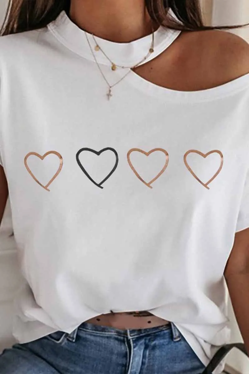 Chicindress Print Cold Shoulder Short Sleeve T-shirt