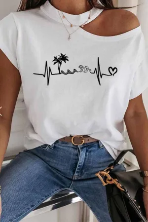 Chicindress Print Cold Shoulder Short Sleeve T-shirt