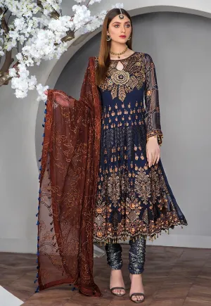 Chiffon Dress with Chori Pajama  in Blue Color #M0117