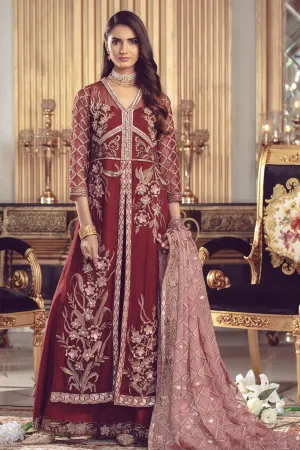 Chiffon embroidered Pakistani formal eid dress in maroon color # P2491