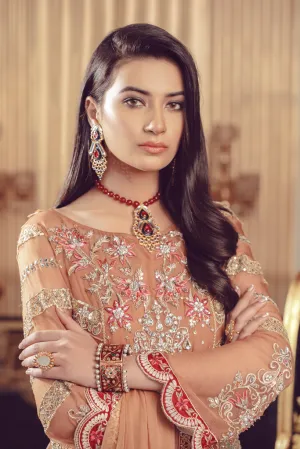 Chiffon embroidered Pakistani formal eid dress in rust color # P2492