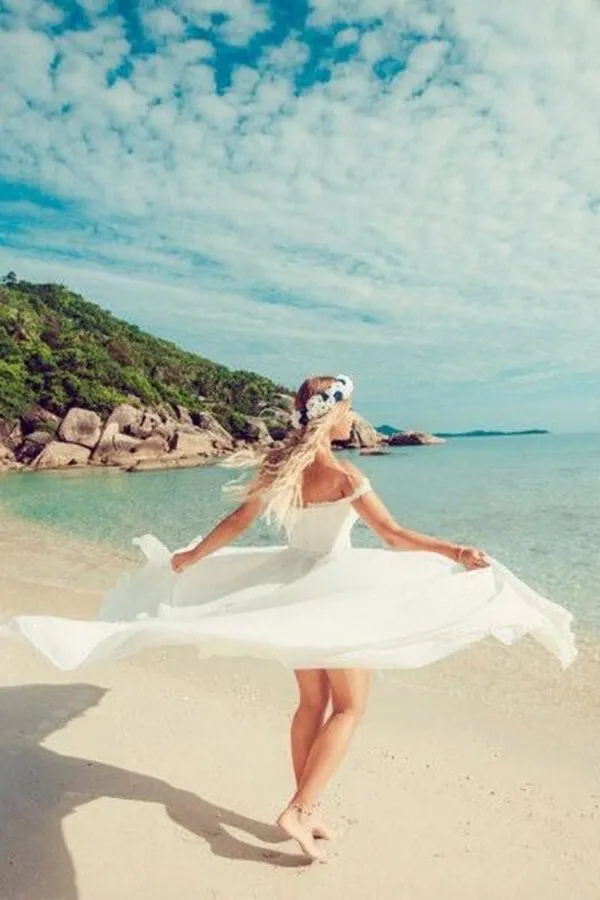 Chiffon Lace Off-the-Shoulder Beach Wedding Dresses With Side Slit, MW827