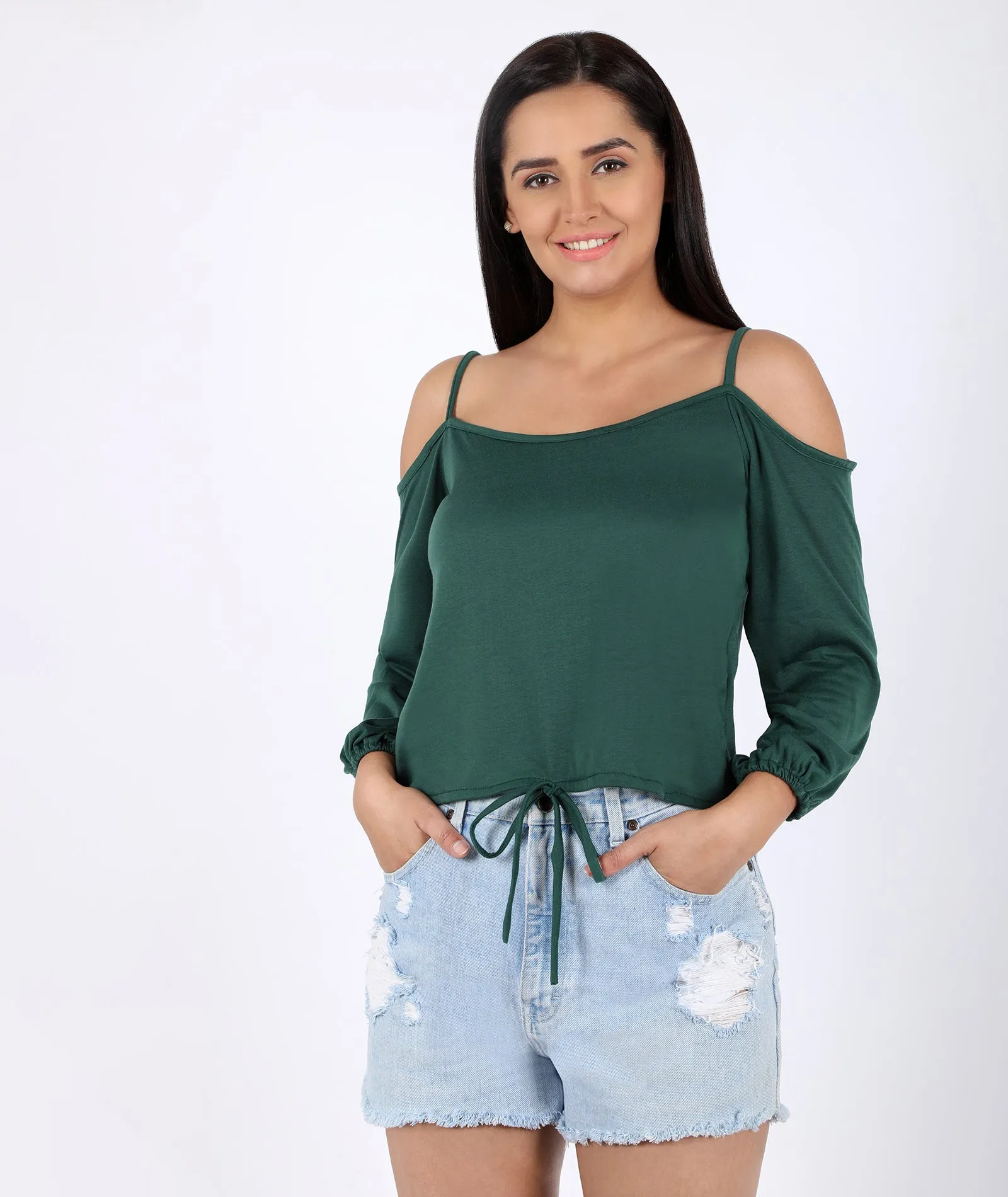 Chimpaaanzee Women Cold Shoulder Green Top