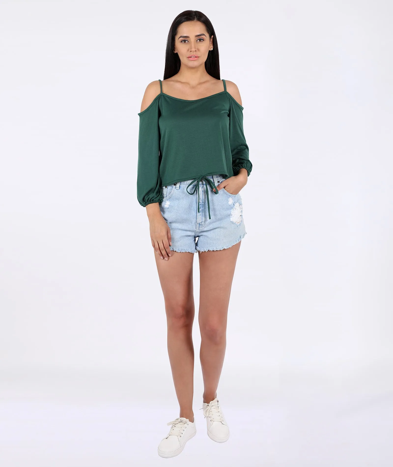 Chimpaaanzee Women Cold Shoulder Green Top