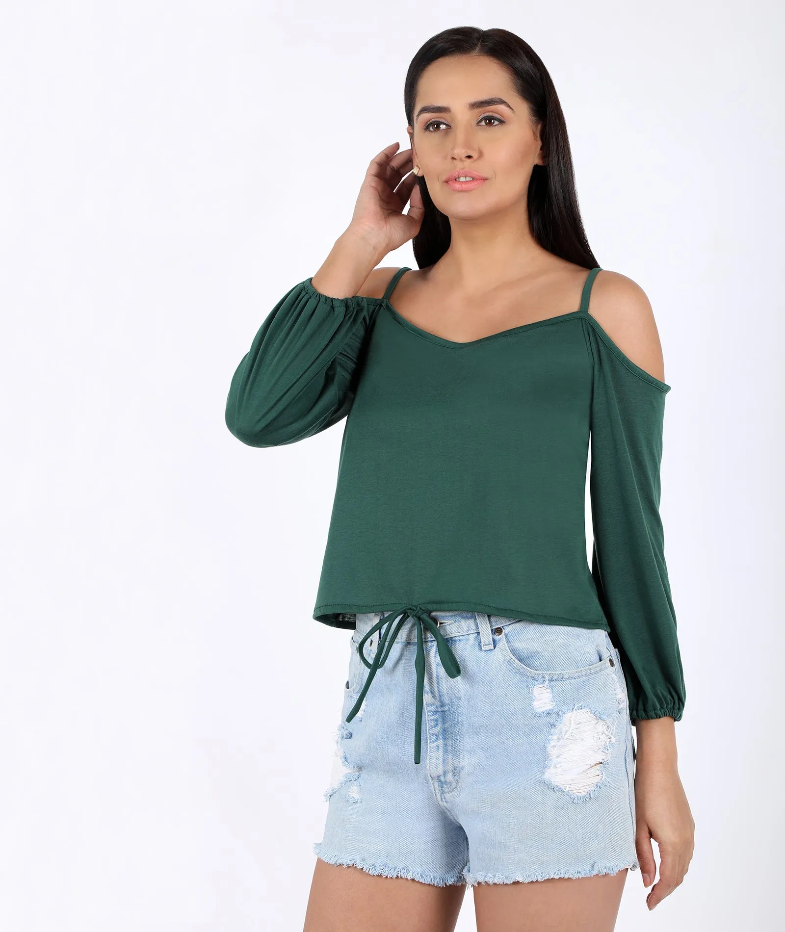 Chimpaaanzee Women Cold Shoulder Green Top