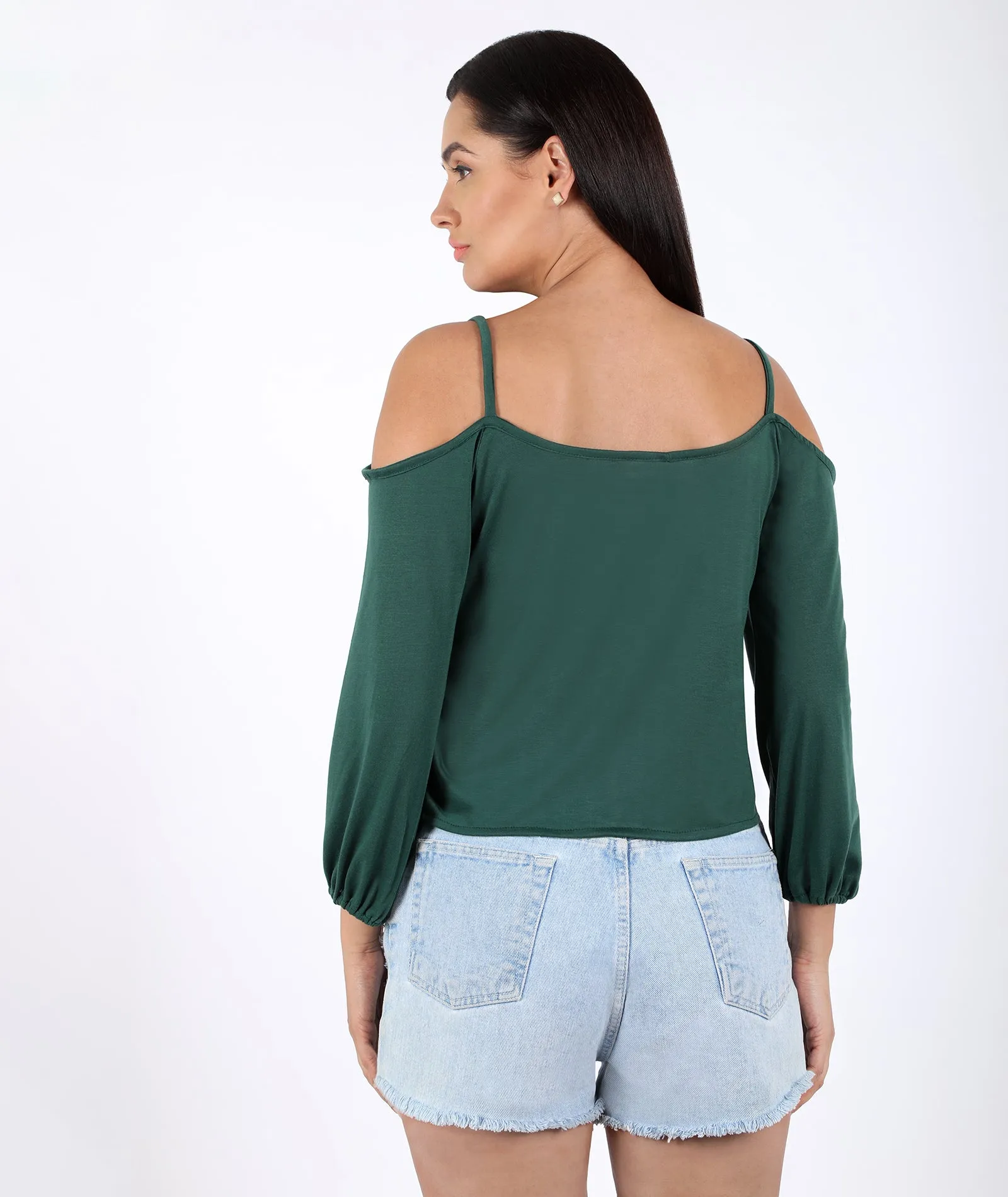 Chimpaaanzee Women Cold Shoulder Green Top
