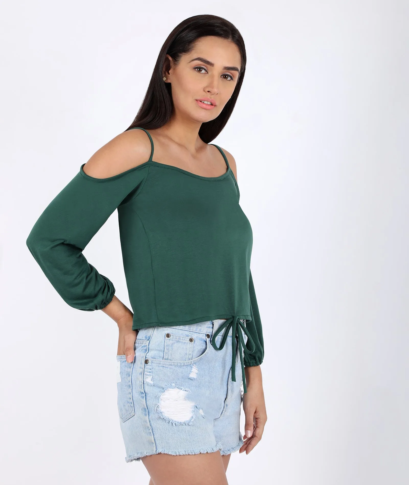Chimpaaanzee Women Cold Shoulder Green Top