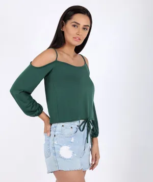 Chimpaaanzee Women Cold Shoulder Green Top