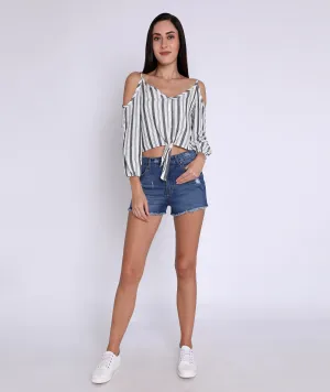Chimpaaanzee Women Cold Shoulder Knotted Top