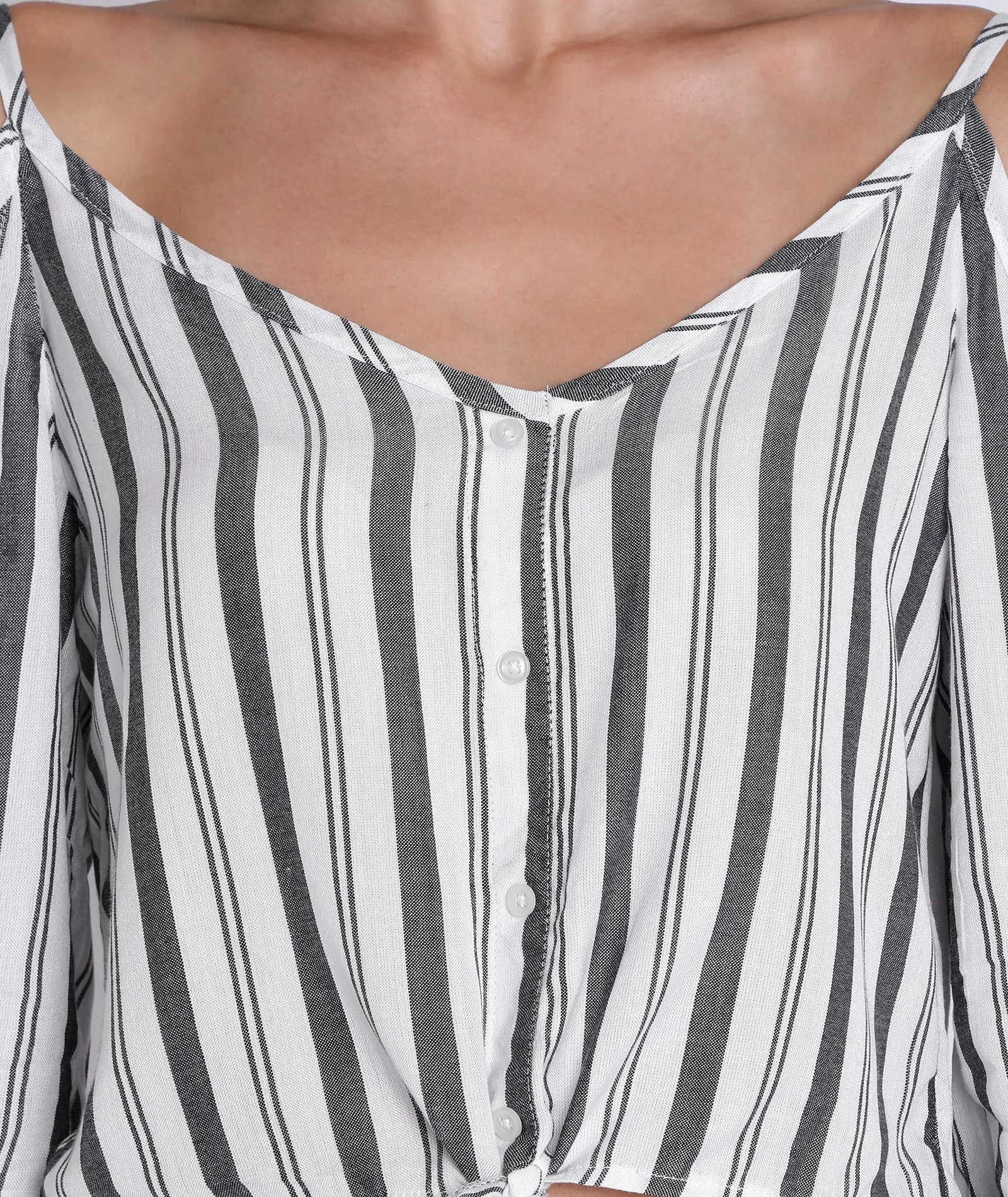 Chimpaaanzee Women Cold Shoulder Knotted Top