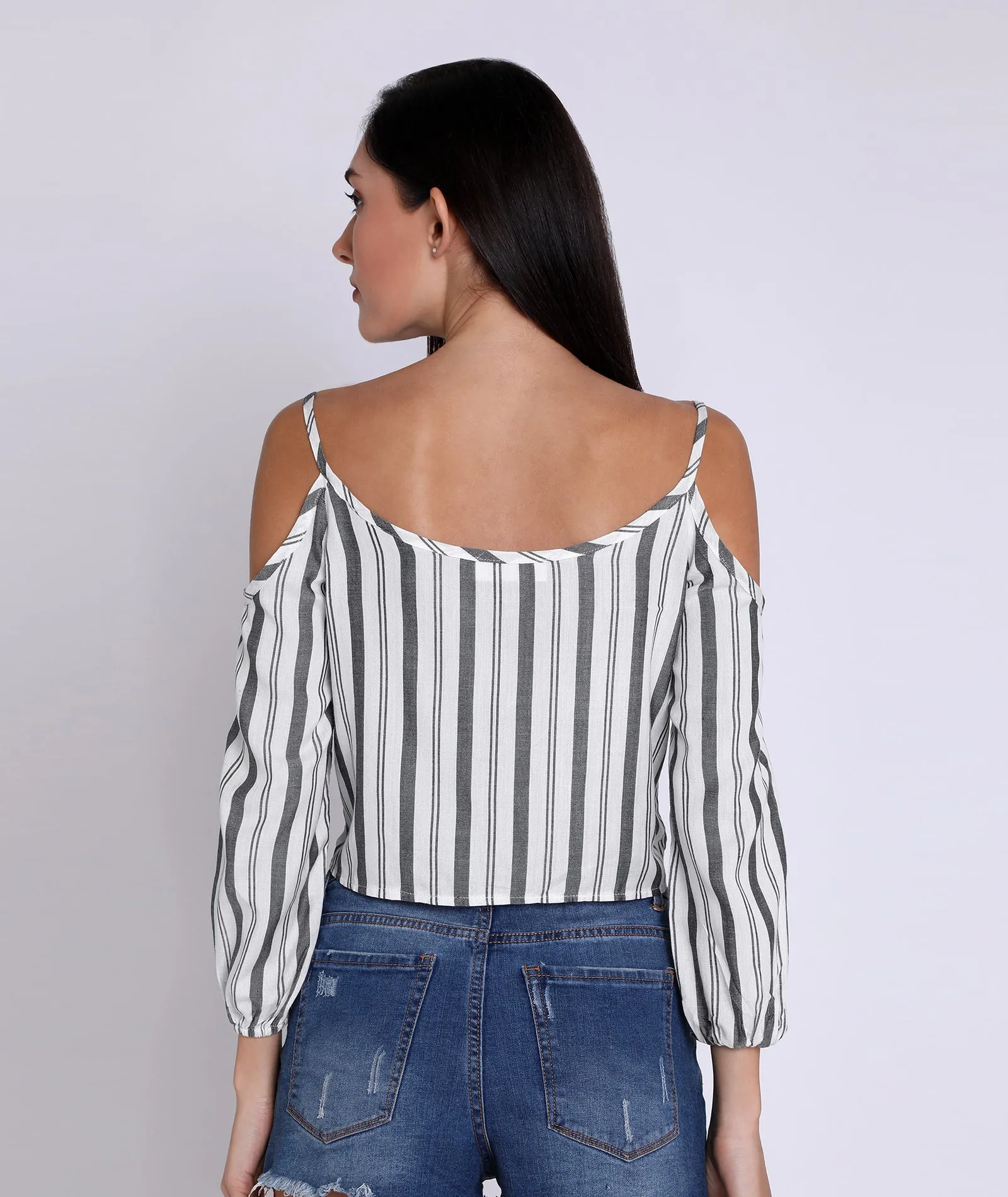 Chimpaaanzee Women Cold Shoulder Knotted Top