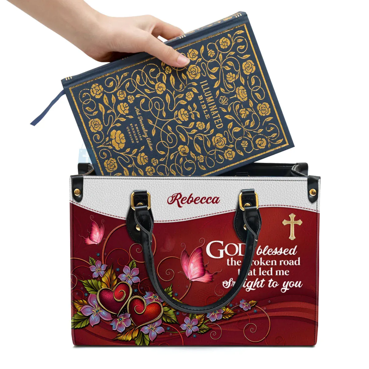 Christianart Handbag, God Blessed The Broken Road That Led Me Straight To You, Personalized Gifts, Gifts for Women, Holiday Gift.