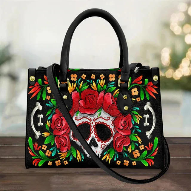 Christianart Personalized Gifts For Women, Purple Skull Leather Bag Handbag Purse for Women Fashion Small Casual Tote Luxury Shoulder Messenger Bolsa Female.