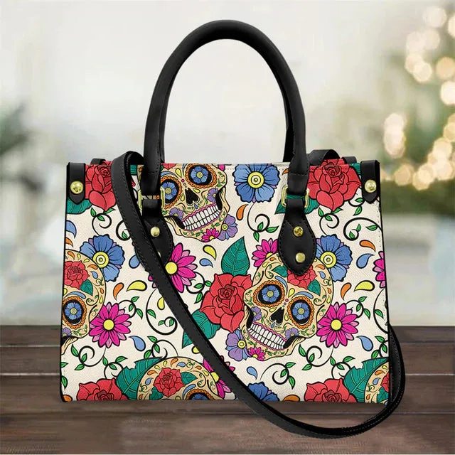 Christianart Personalized Gifts For Women, Purple Skull Leather Bag Handbag Purse for Women Fashion Small Casual Tote Luxury Shoulder Messenger Bolsa Female.