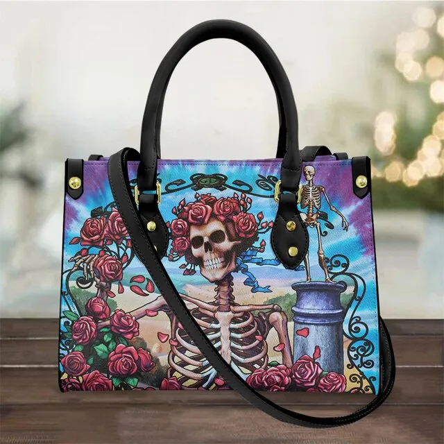 Christianart Personalized Gifts For Women, Purple Skull Leather Bag Handbag Purse for Women Fashion Small Casual Tote Luxury Shoulder Messenger Bolsa Female.