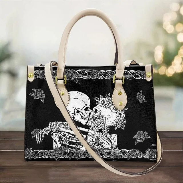 Christianart Personalized Gifts For Women, Purple Skull Leather Bag Handbag Purse for Women Fashion Small Casual Tote Luxury Shoulder Messenger Bolsa Female.