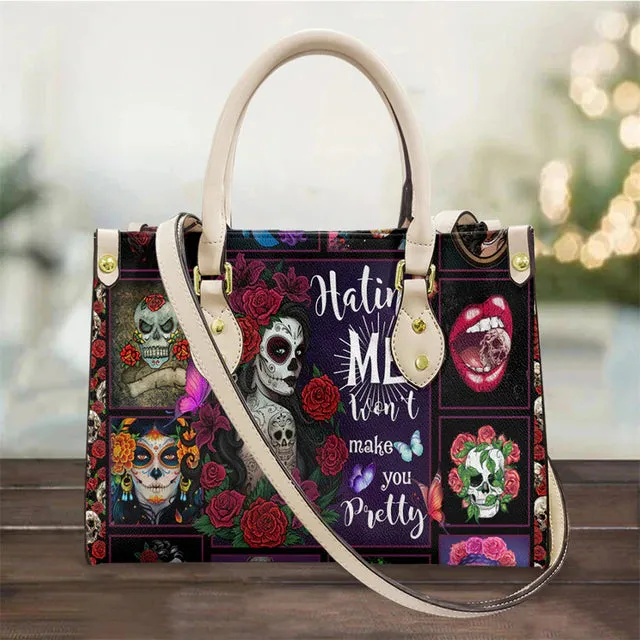 Christianart Personalized Gifts For Women, Purple Skull Leather Bag Handbag Purse for Women Fashion Small Casual Tote Luxury Shoulder Messenger Bolsa Female.