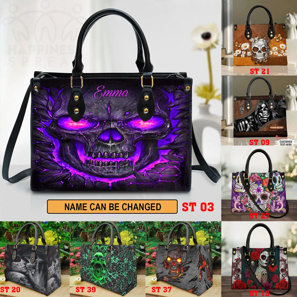 Christianart Personalized Gifts For Women, Purple Skull Leather Bag Handbag Purse for Women Fashion Small Casual Tote Luxury Shoulder Messenger Bolsa Female.