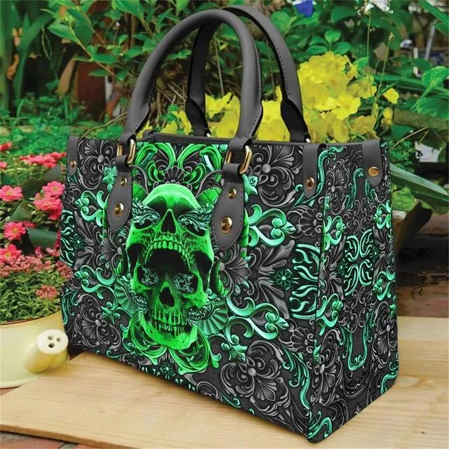 Christianart Personalized Gifts For Women, Purple Skull Leather Bag Handbag Purse for Women Fashion Small Casual Tote Luxury Shoulder Messenger Bolsa Female.