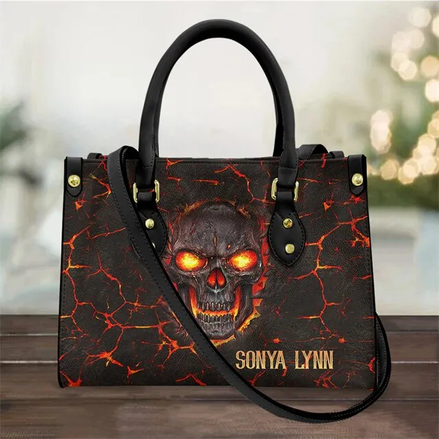 Christianart Personalized Gifts For Women, Purple Skull Leather Bag Handbag Purse for Women Fashion Small Casual Tote Luxury Shoulder Messenger Bolsa Female.