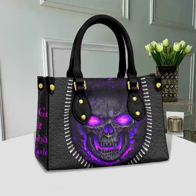 Christianart Personalized Gifts For Women, Purple Skull Leather Bag Handbag Purse for Women Fashion Small Casual Tote Luxury Shoulder Messenger Bolsa Female.
