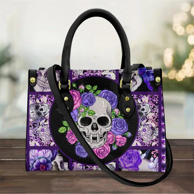 Christianart Personalized Gifts For Women, Purple Skull Leather Bag Handbag Purse for Women Fashion Small Casual Tote Luxury Shoulder Messenger Bolsa Female.