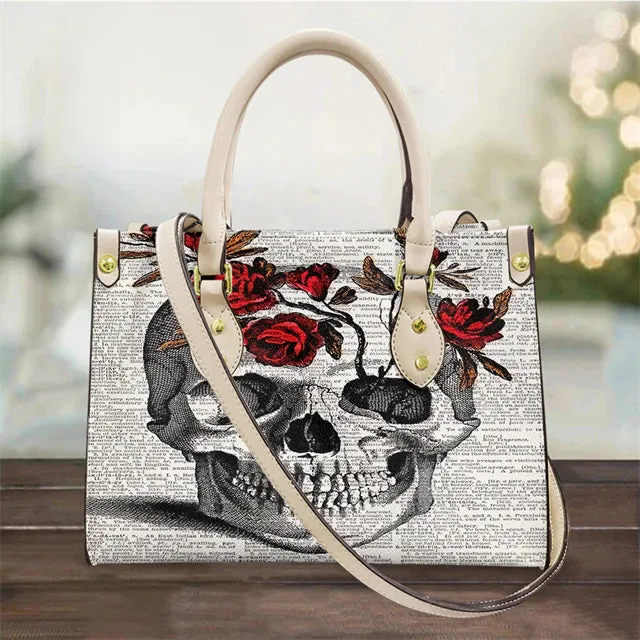 Christianart Personalized Gifts For Women, Purple Skull Leather Bag Handbag Purse for Women Fashion Small Casual Tote Luxury Shoulder Messenger Bolsa Female.
