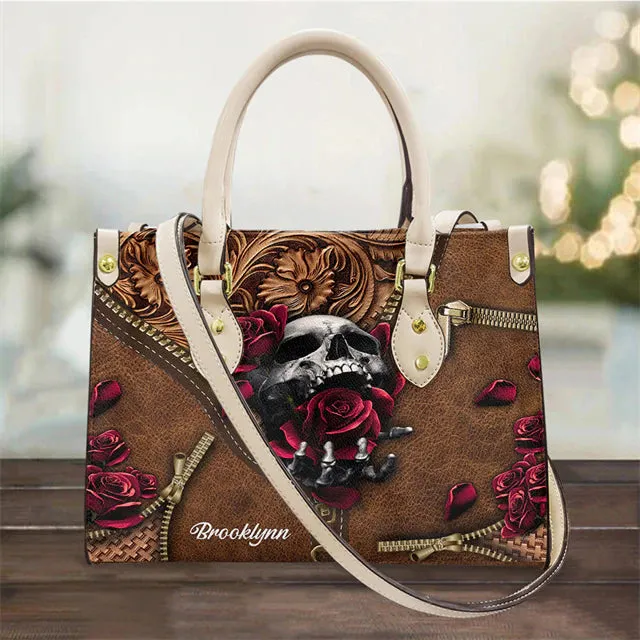 Christianart Personalized Gifts For Women, Purple Skull Leather Bag Handbag Purse for Women Fashion Small Casual Tote Luxury Shoulder Messenger Bolsa Female.