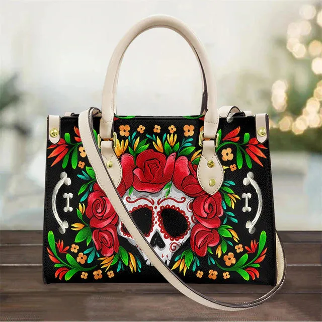 Christianart Personalized Gifts For Women, Purple Skull Leather Bag Handbag Purse for Women Fashion Small Casual Tote Luxury Shoulder Messenger Bolsa Female.
