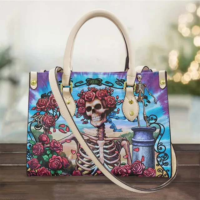 Christianart Personalized Gifts For Women, Purple Skull Leather Bag Handbag Purse for Women Fashion Small Casual Tote Luxury Shoulder Messenger Bolsa Female.