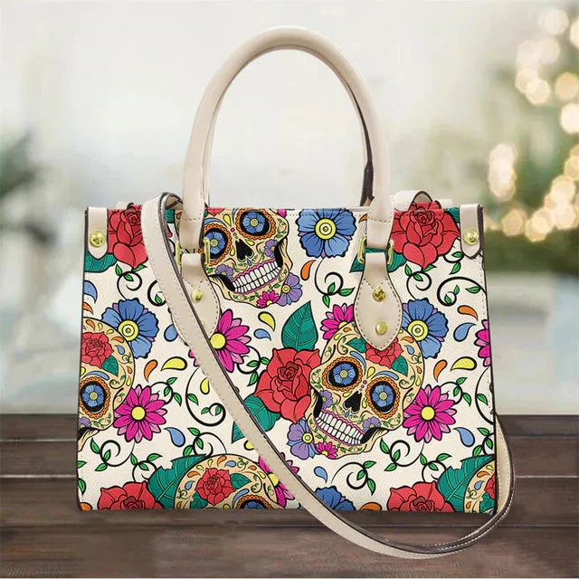 Christianart Personalized Gifts For Women, Purple Skull Leather Bag Handbag Purse for Women Fashion Small Casual Tote Luxury Shoulder Messenger Bolsa Female.