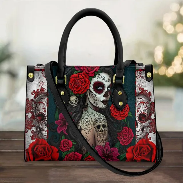 Christianart Personalized Gifts For Women, Purple Skull Leather Bag Handbag Purse for Women Fashion Small Casual Tote Luxury Shoulder Messenger Bolsa Female.