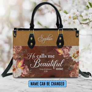 Christianartbag Handbags, He Calls Me Beautiful One Leather Handbag, Butterfly Flower Leather Handbag, Design Handbag, Gifts for Women, CABLTB01031123.