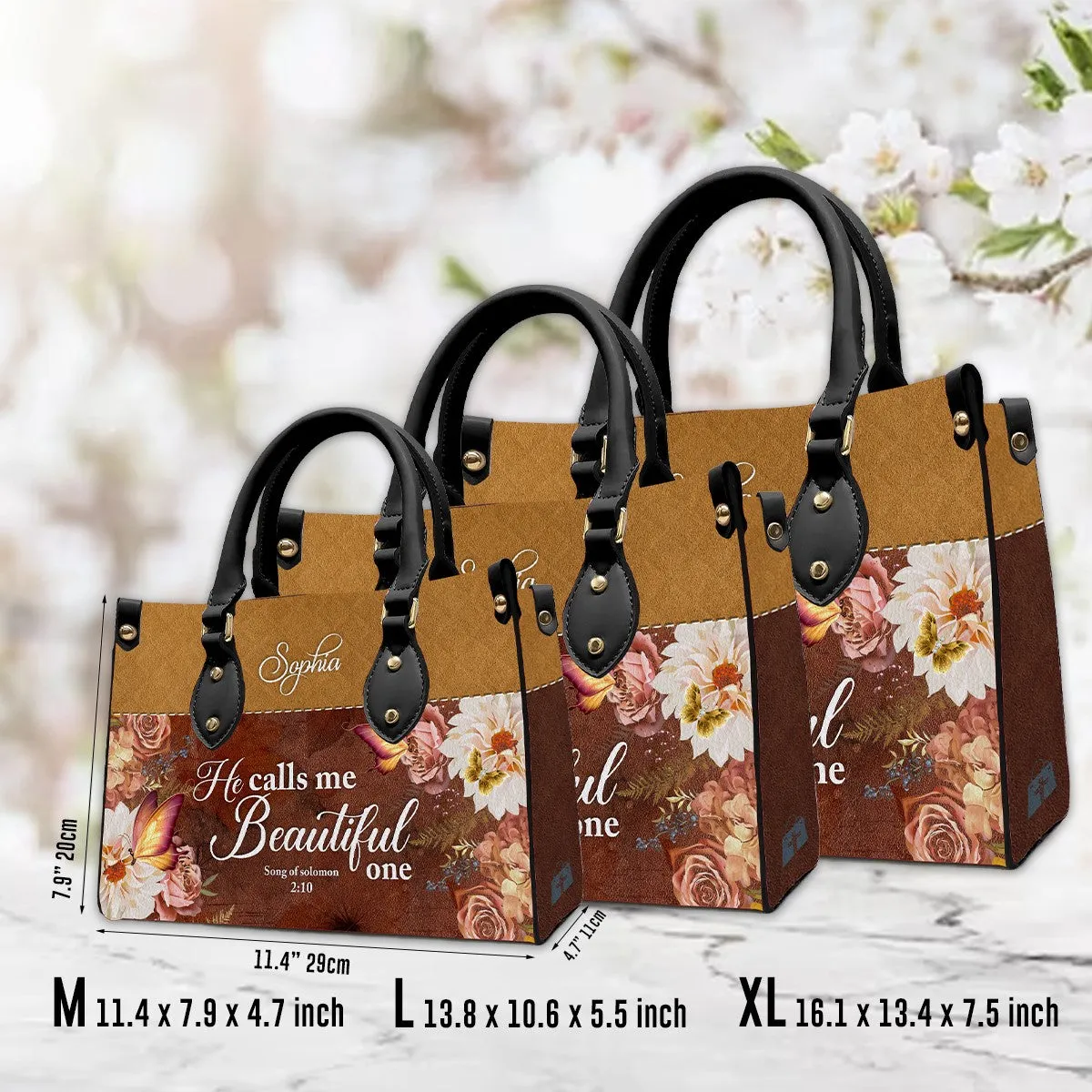Christianartbag Handbags, He Calls Me Beautiful One Leather Handbag, Butterfly Flower Leather Handbag, Design Handbag, Gifts for Women, CABLTB01031123.