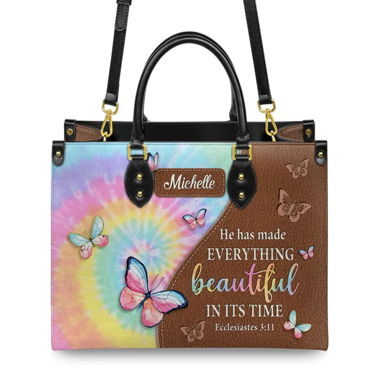 Christianartbag Handbags, He Has Made Everything Beautiful In Its Time Ecclesiastes 3:11 Leather Bags, Personalized Bags, Gifts for Women, Christmas Gift, CABLTB02140823.