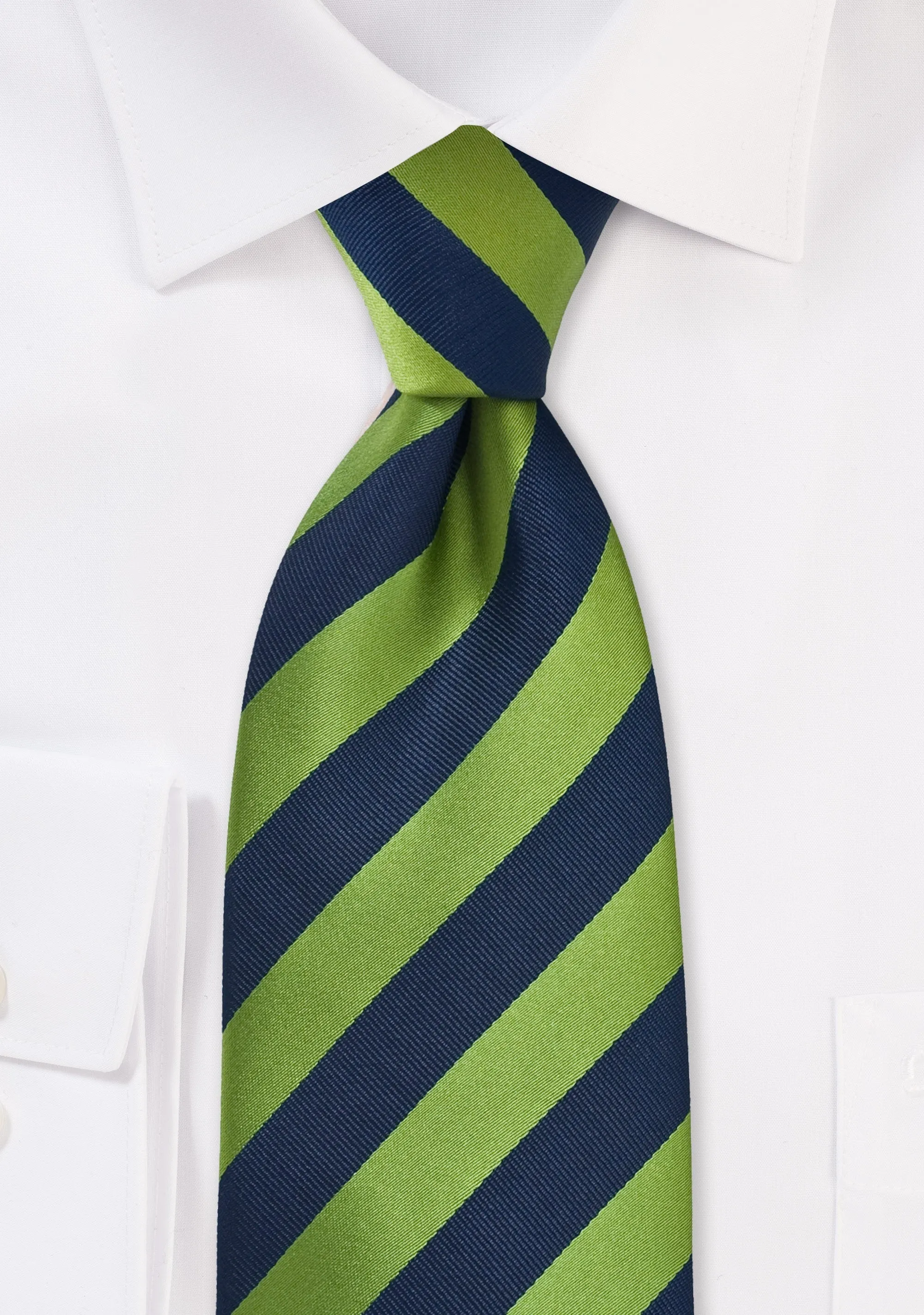 Citrus Green and Navy Repp&Regimental Striped Necktie