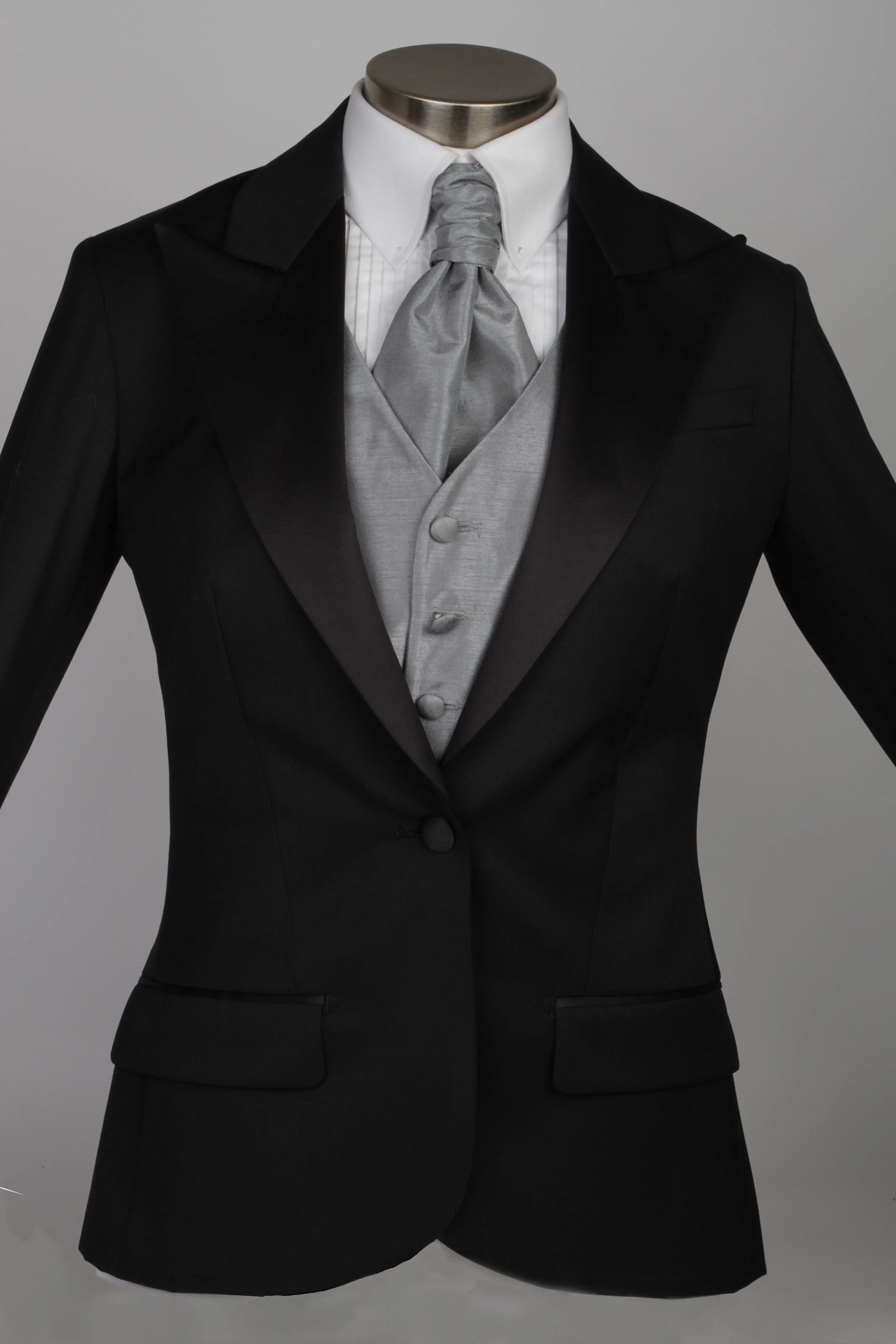 Classic Black Short Peak Lapel Tuxedo Suit (Pants With Tuxedo Stripe)(Two Piece) (Slim Fit)