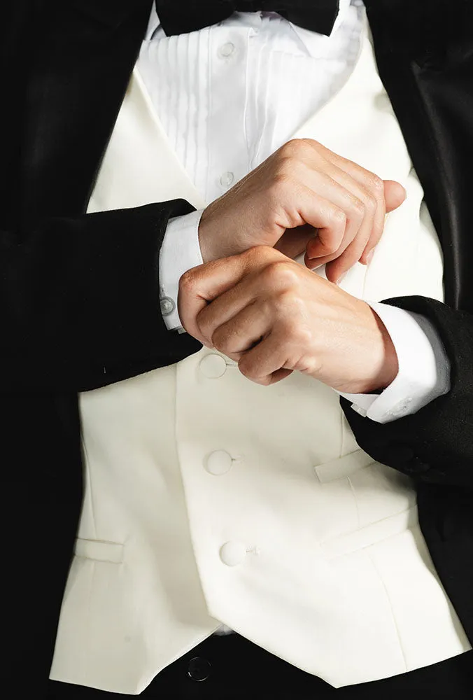 Classic Black Short Peak Lapel Tuxedo Suit (Pants With Tuxedo Stripe)(Two Piece) (Slim Fit)